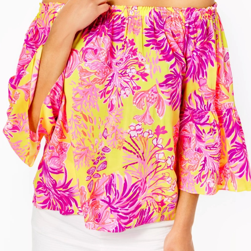 Lilly Pulitzer off the shoulder Nevie top.